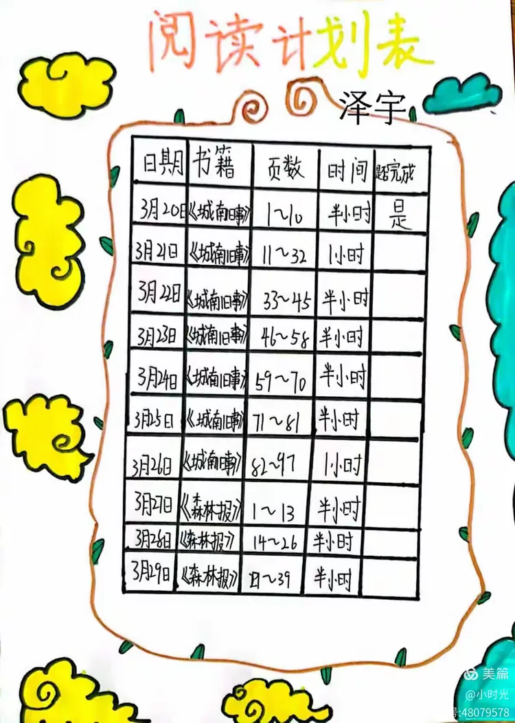 怎样制作一张阅读计划表